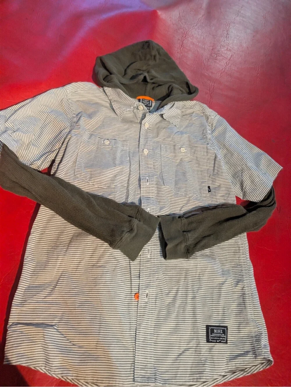 Nike Boys' Medium Hooded Long Sleeve Shirt with Button Front